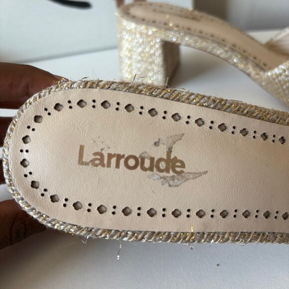 Larroude Flora Woven Raffia Gold Beige Slip On Block Heel Mule Sandals Size 7.5 - Picture 6 of 10